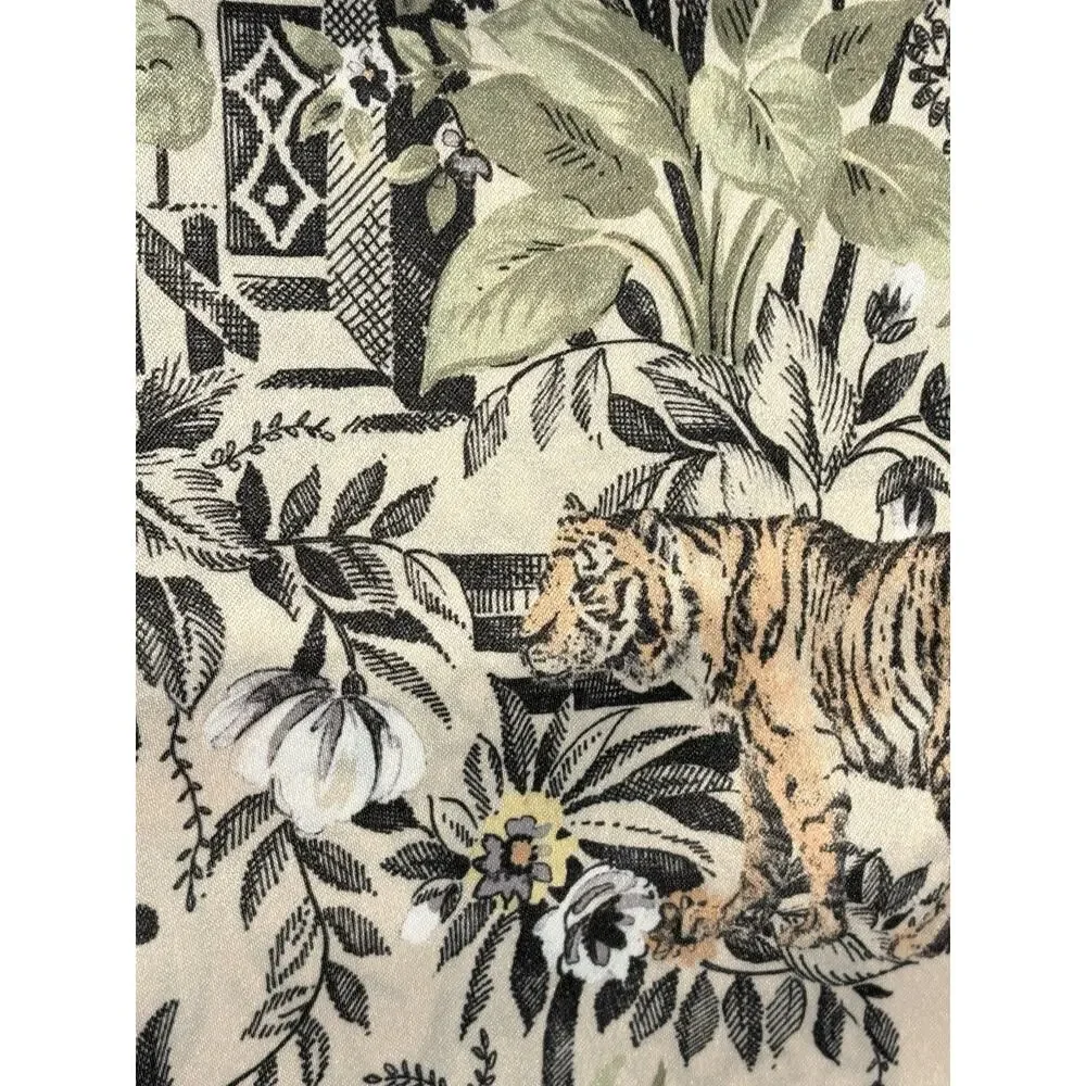 Anatara Tiger Jungle Birds Window Curtains Panels Drapes 84” Slight Satin Finish